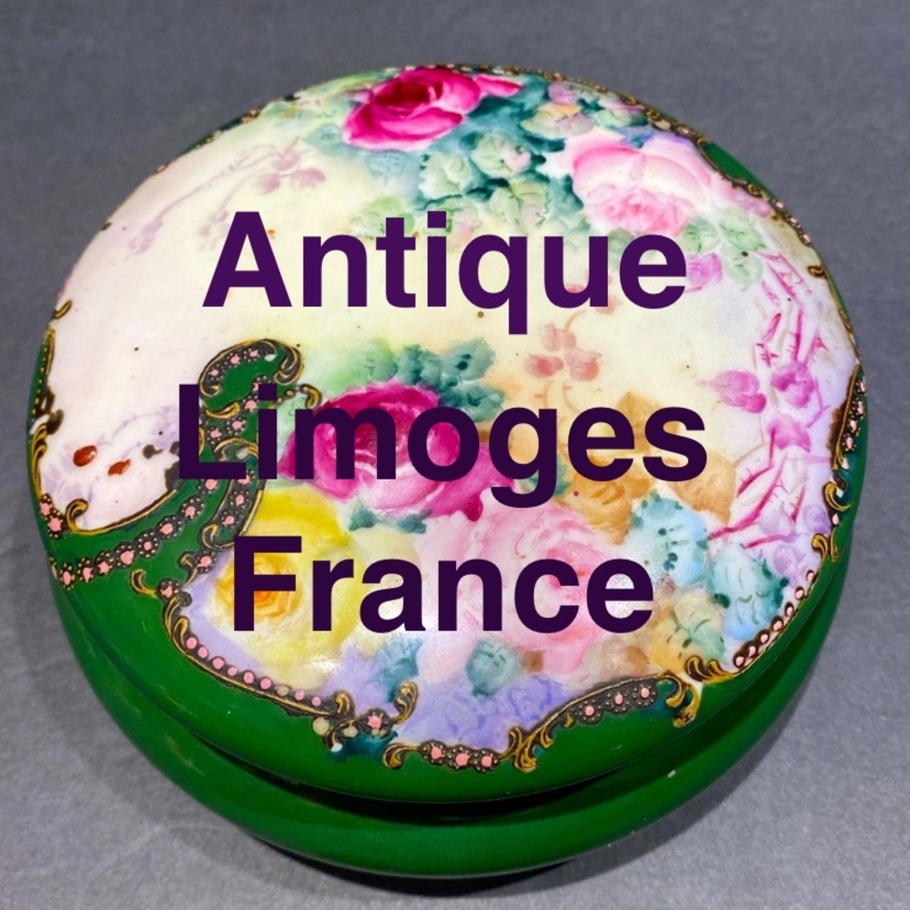 Antique hand-painted porcelain dresser or trinket box, made in Limoge, France
